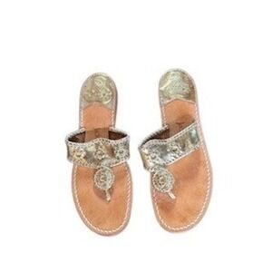 Jack Rogers Jacks Flat Sandal Metallic Gold Leather Whipstitch Thong Womens 11M